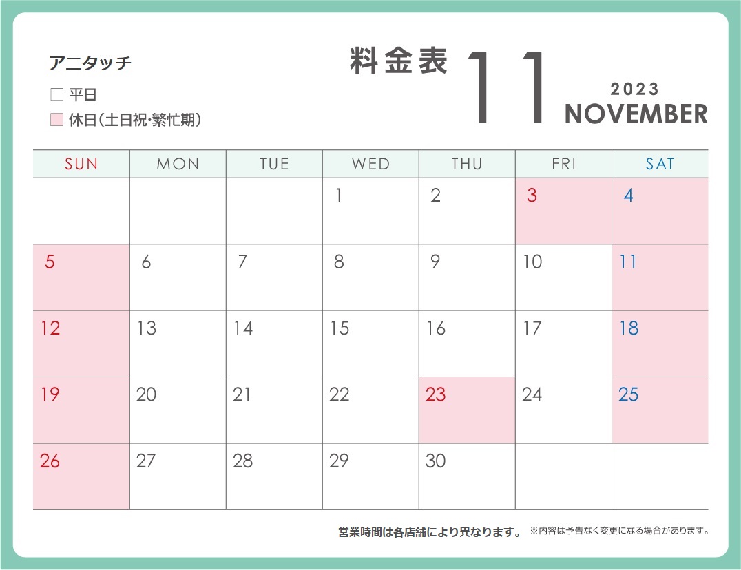 アニタッチ MARK IS静岡 営業日カレンダー